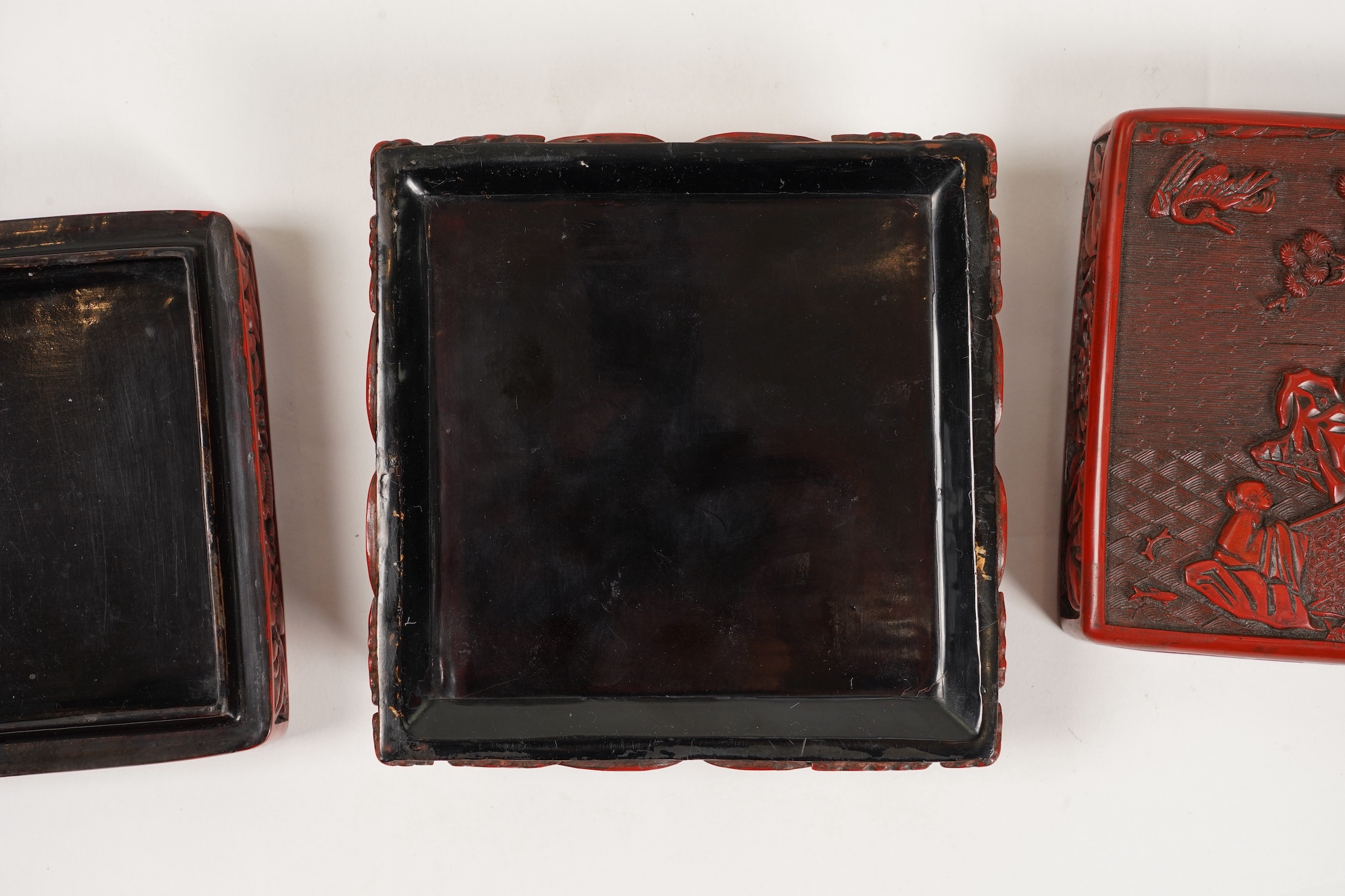 A Chinese Ming cinnabar lacquer four tier box, 15th century
